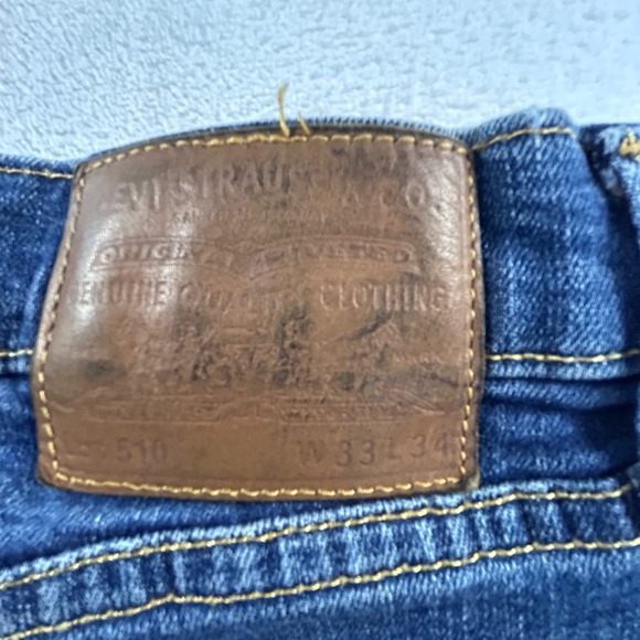 VTG Big E Levi's 510 Skinny Fit Jeans Men's W33 L34 Blue Distressed Denim Faded - Picture 4 of 9